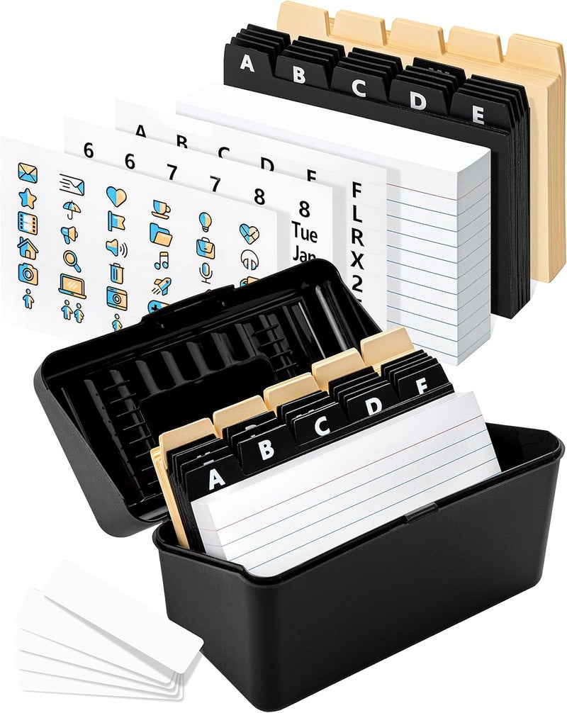 OFFILICIOUS Business Card Organizer 3x5 - Premium Index Card Holder Box for Flashcards, Notecards, Recipes - Recipe Box with Cards & Dividers, Labels, Stickers - Image 1